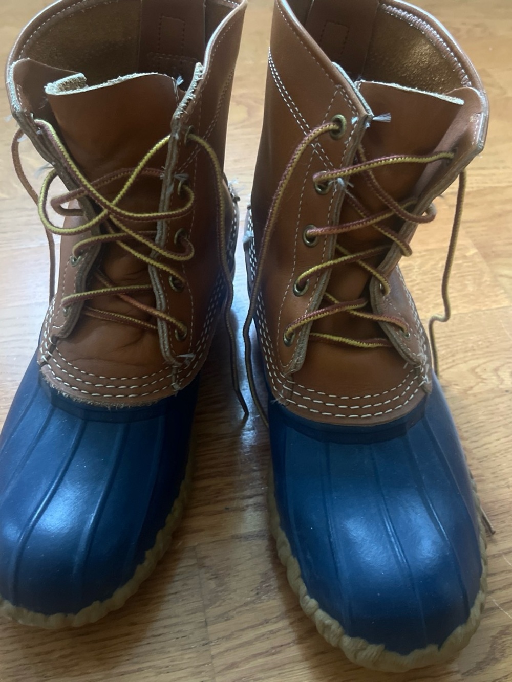 LL Bean bean bootsBrown Leather & Navy Rubber Duck Boots